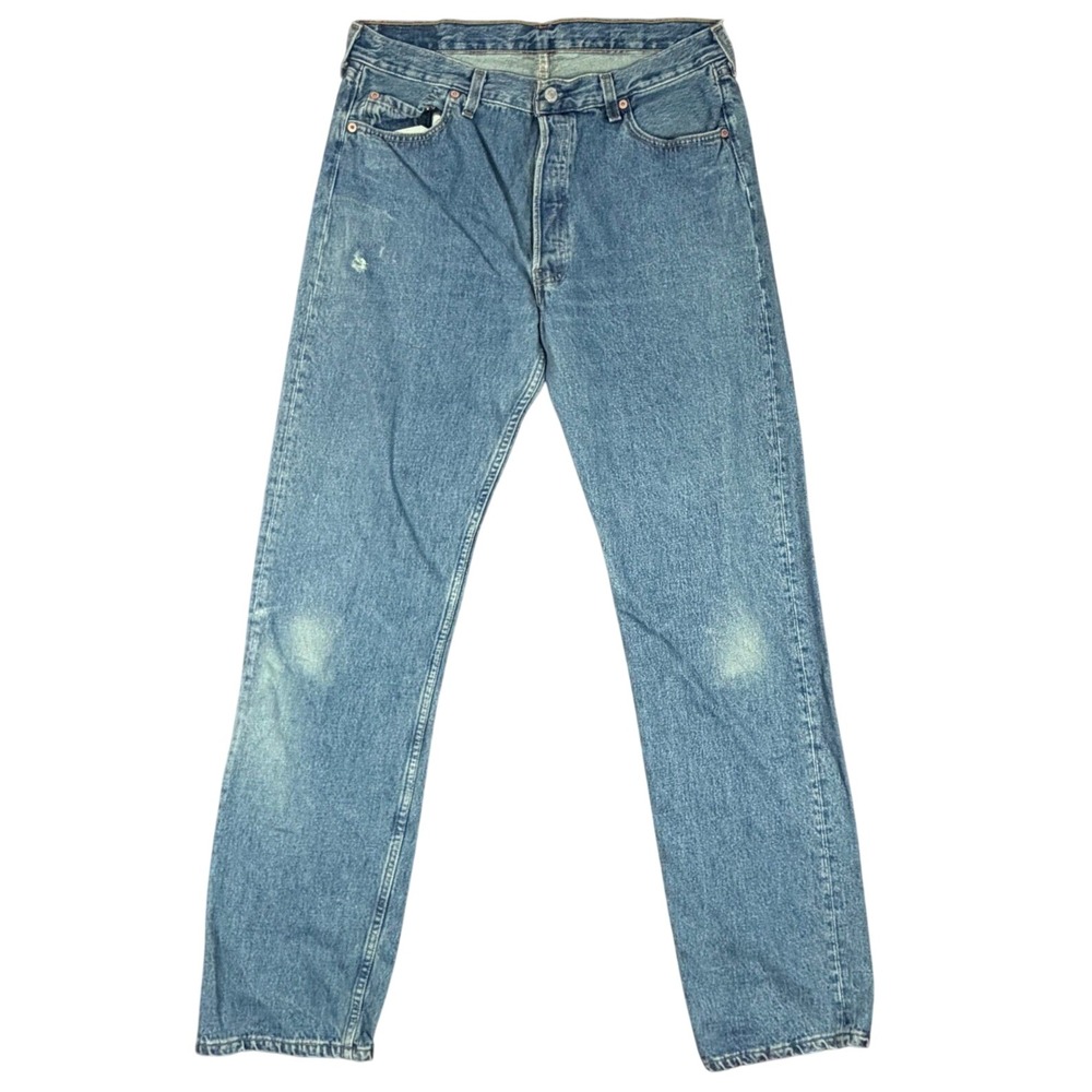 Vintage Levis Jeans Men 36x36 Blue 501 Straight Leg Distressed Denim Made in USA